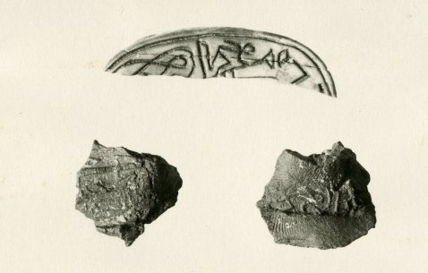 Clay seal impression found under the door of the Tomb of Nespekashuty at Deir el-Bahri, Thebes, Egypt.  11th Dynasty. The Metropolitan Museum of Art 26.3.150, Rogers Fund, 1926. Permalink: http://metmuseum.org/collection/the-collection-online/search/561798