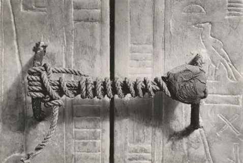 Unbroken seal on Tutankhamun's third shrine before it was opened. Photograph taken by Harry Burton in January 1924. Published online in "Harry Burton: Unbroken Seal on the Third Shrine" (TAA622) In Heilbrunn Timeline of Art History. New York: The Metropolitan Museum of Art, 2000–. http://www.metmuseum.org/toah/works-of-art/TAA622. (January 2009)